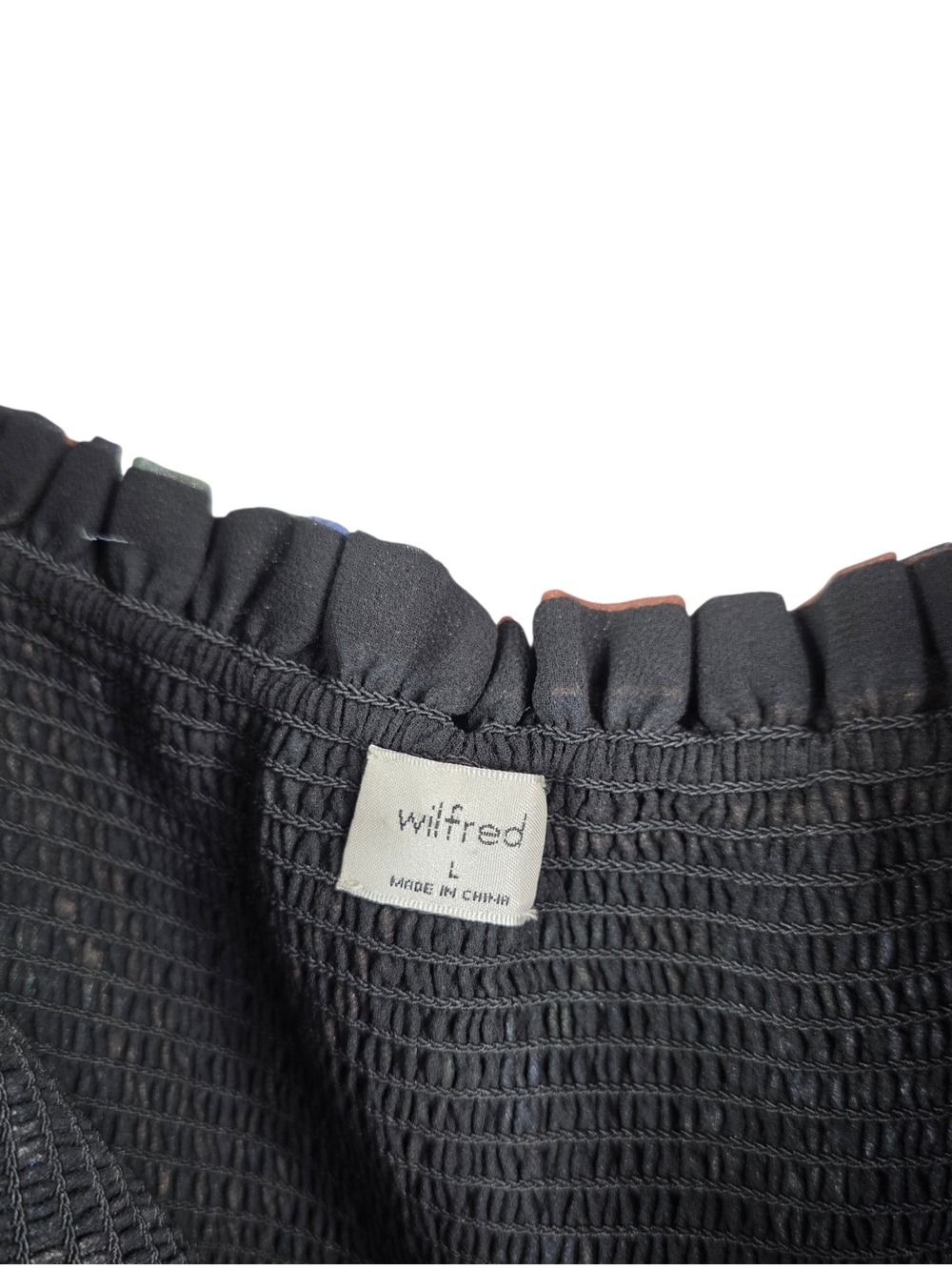 Wilfred Smocking upper Maxi Dress Blue Floral Print and Brown Stripe Accents - Picture 4 of 9